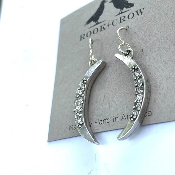 Rook+Crow by Patricia Locke Crescent Moon Earrings silver tone  Rhinestones - Picture 6 of 6